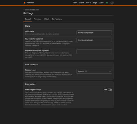 Store settings, Desktop, dark