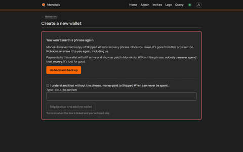 Wallets skip warning, Desktop, dark