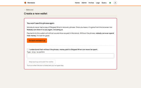 Wallets skip warning, Desktop, light