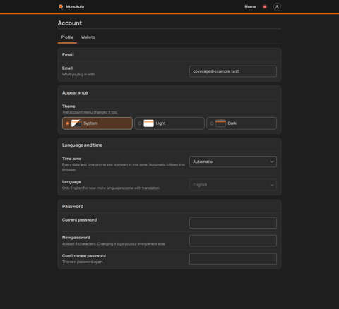 Account profile, Desktop, dark