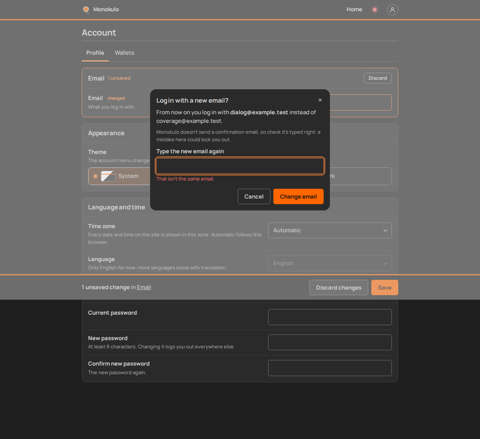 Account email confirm, Desktop, dark