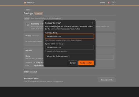 Restore dialog, Desktop, dark