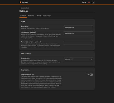 Store settings, Desktop, dark