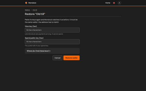 Restore page, Desktop, dark