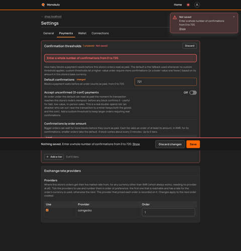Store settings failed, Desktop, dark