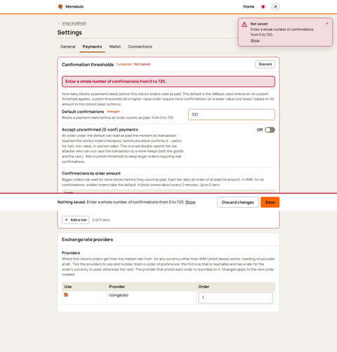 Store settings failed, Desktop, light