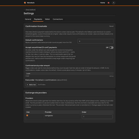 Store settings saved, Desktop, dark