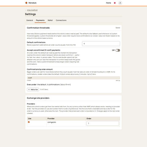 Store settings saved, Desktop, light