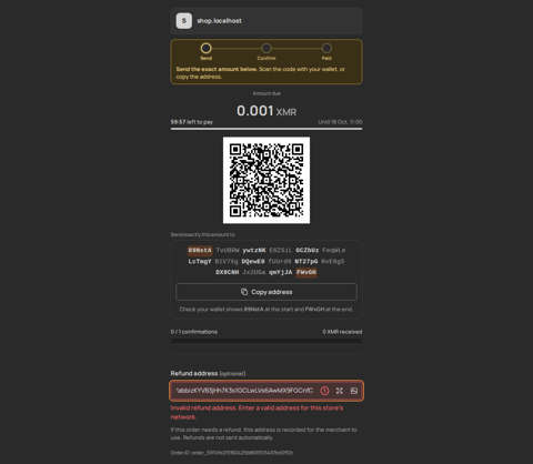 Invalid address, Desktop, dark