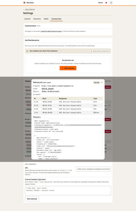 Store webhooks detail dialog, Desktop, light