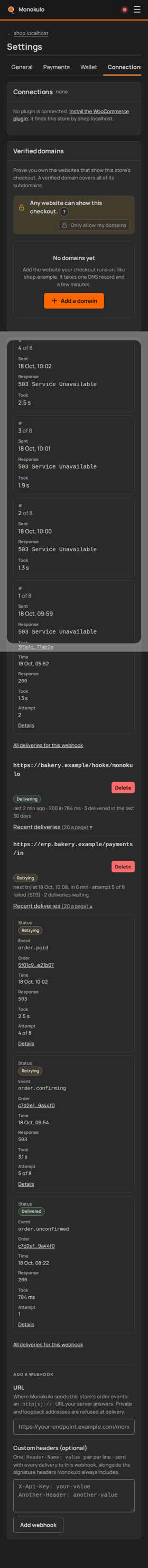 Store webhooks detail dialog, Phone portrait, dark