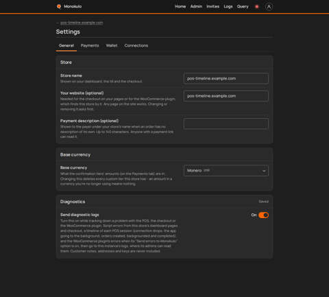 Store diagnostics on, Desktop, dark
