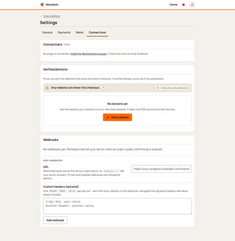 Store webhooks empty, Desktop, light