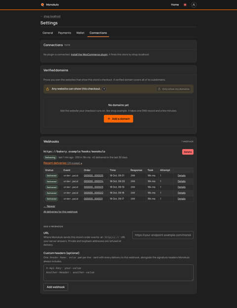 Store webhooks paged, Desktop, dark