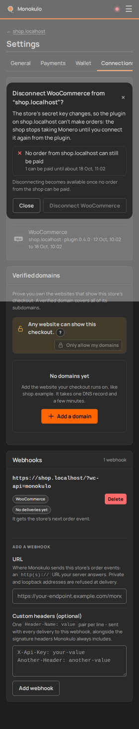 Store site disconnect blocked, Phone portrait, dark