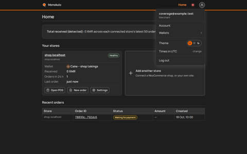 Account menu, Desktop, dark