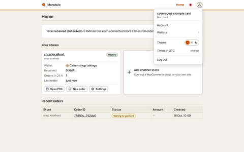 Account menu, Desktop, light