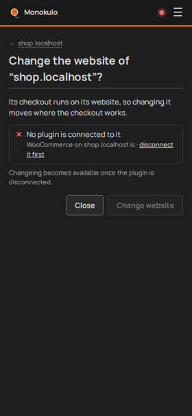 Store site change blocked page, Phone portrait, dark