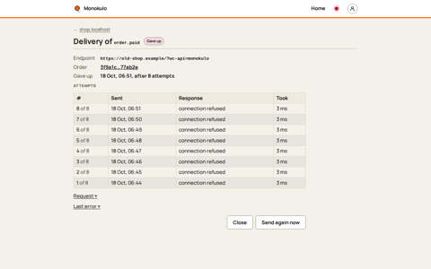 Store webhooks detail page, Desktop, light