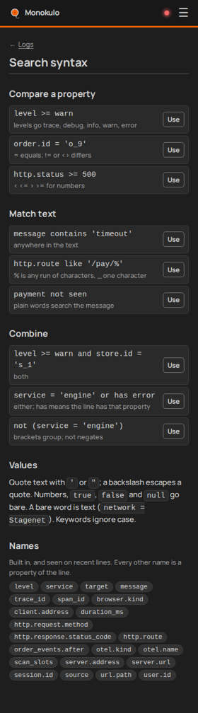 Syntax page, Phone portrait, dark